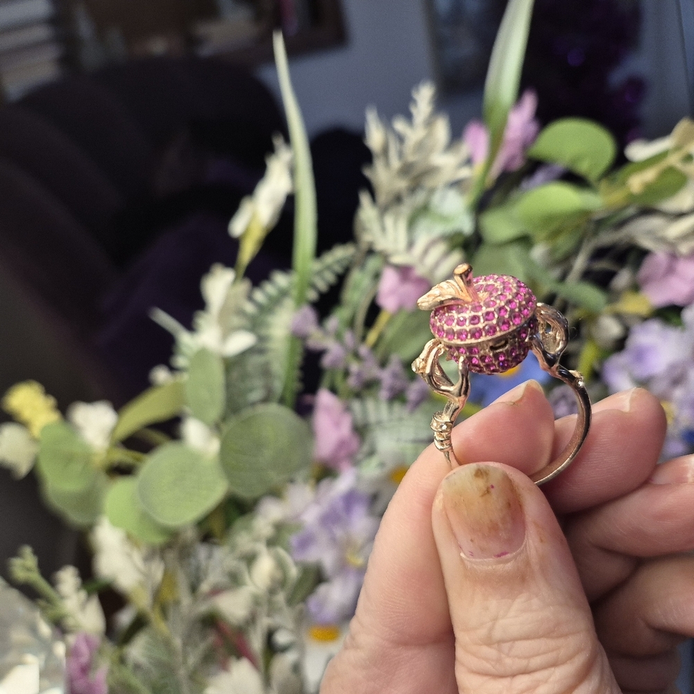 Unique Pink Gemstone Apple Ring - image 5